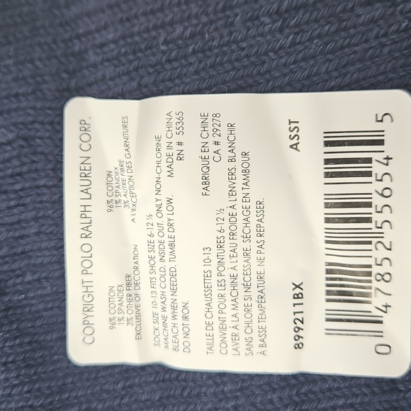 NWT Polo Ralph Lauren Teddy Bear Navy & Red Blue Socks Mens 10-13 Thick Cotton - Picture 5 of 5